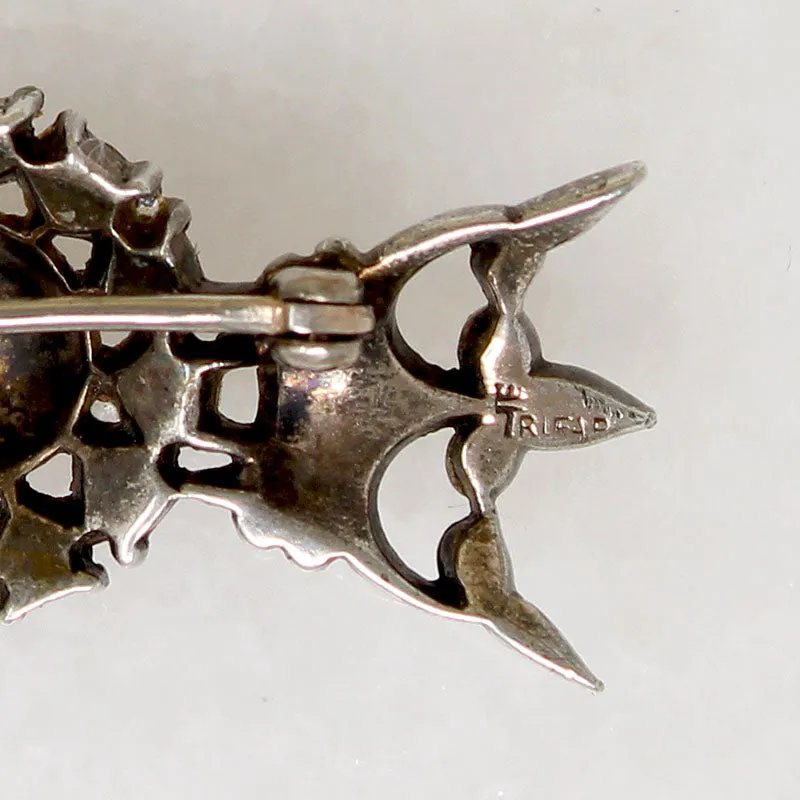 Crowned Key with Rose Sterling Brooch by Trifari