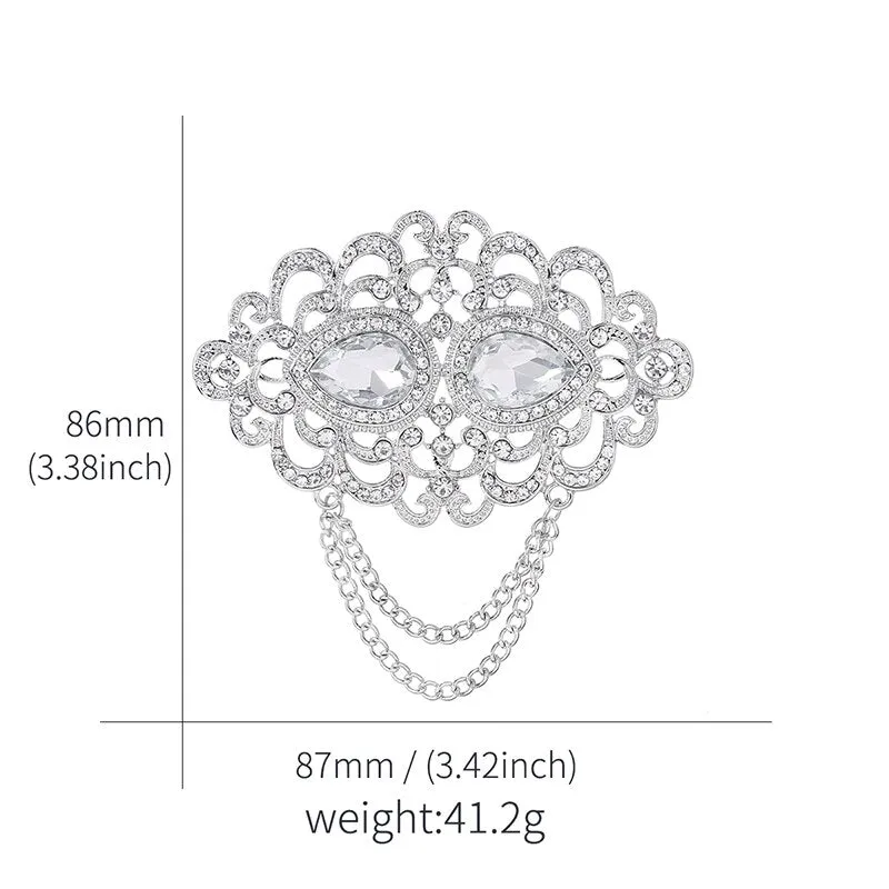 Crystal Rhinestones Chain Brooch