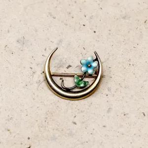 Dainty Victorian Forget Me Not & Crescent Moon Pin