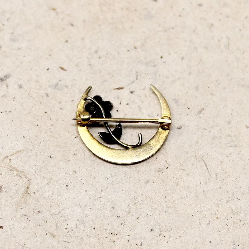 Dainty Victorian Forget Me Not & Crescent Moon Pin