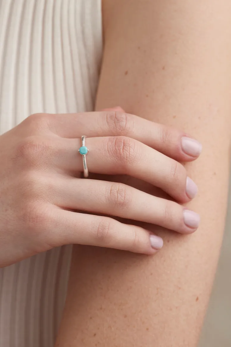 December Turquoise Silver Birthstone Ring