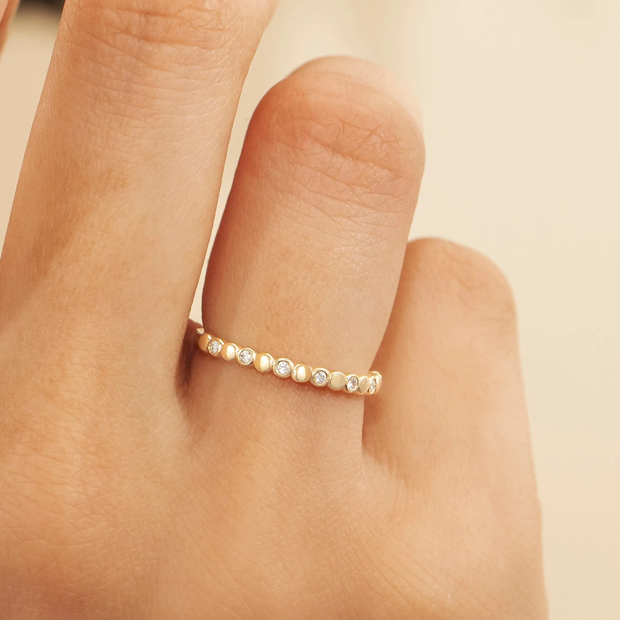 Diamond and Plain Gold Dot Ring, Fatima