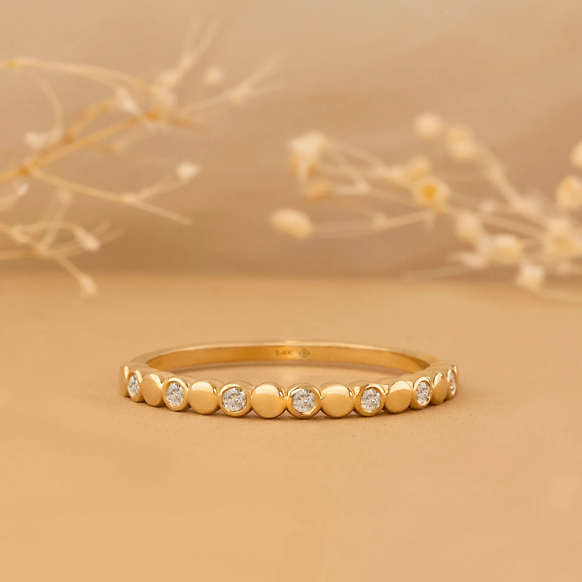 Diamond and Plain Gold Dot Ring, Fatima