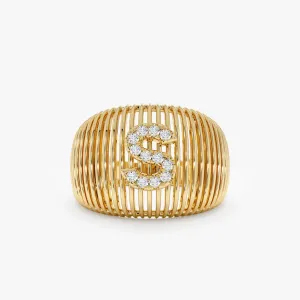 Diamond Dome Cage Initial Ring, Sara
