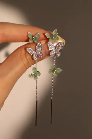 Diamond Green Butterfly Earrings