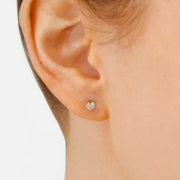 Diamond Pav?? Heart Studs  - Gold