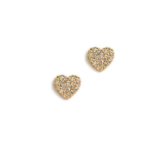 Diamond Pav?? Heart Studs  - Gold