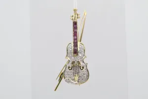 Diamond Ruby Gold Violin Brooch-Pendant