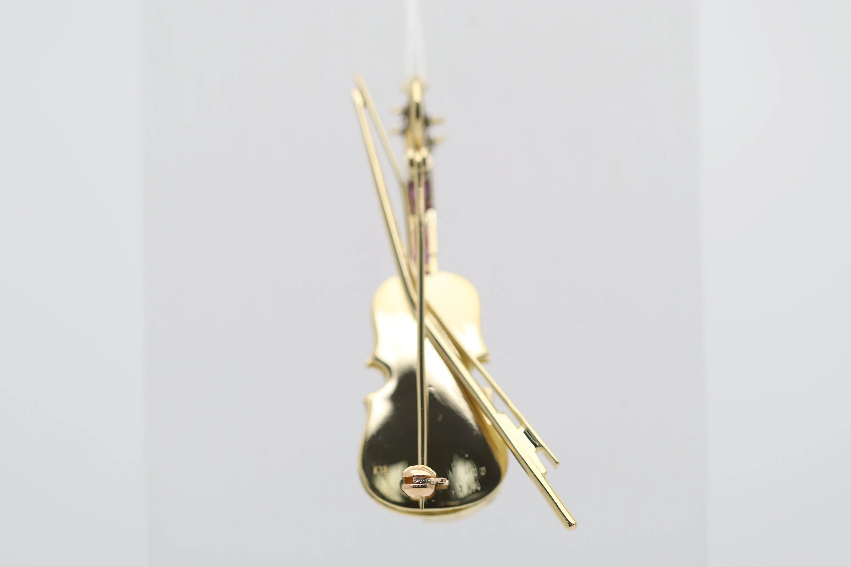 Diamond Ruby Gold Violin Brooch-Pendant