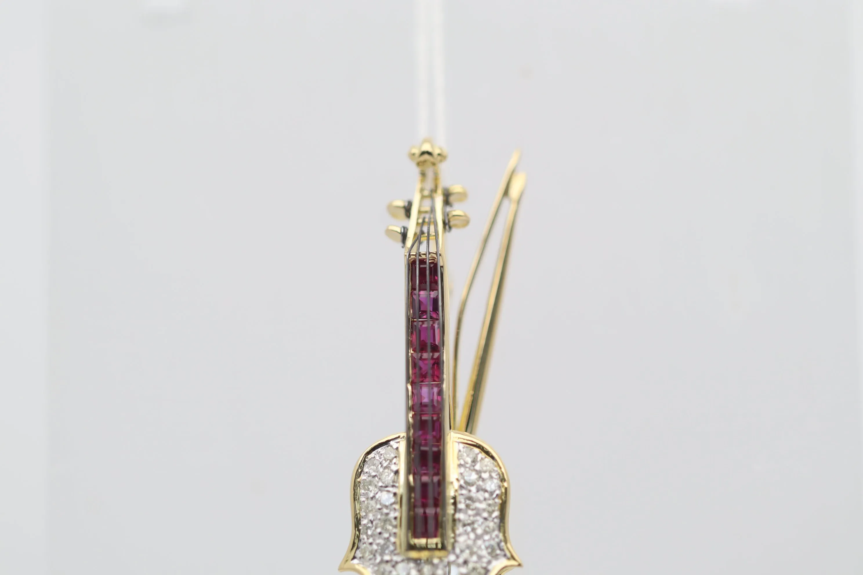 Diamond Ruby Gold Violin Brooch-Pendant