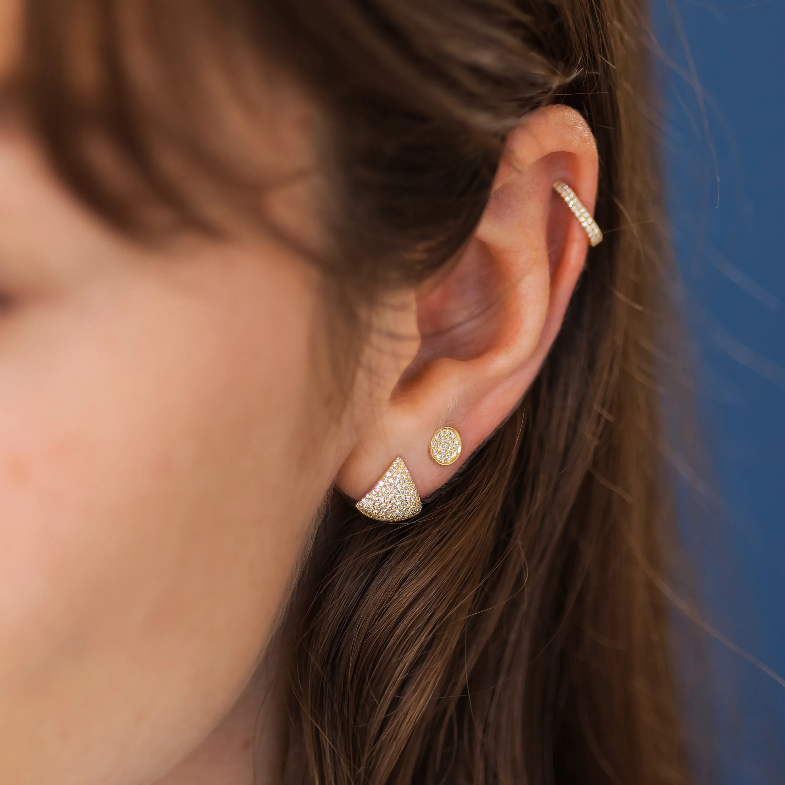 Diamond Solid Chevron Stud Earrings - In Stock