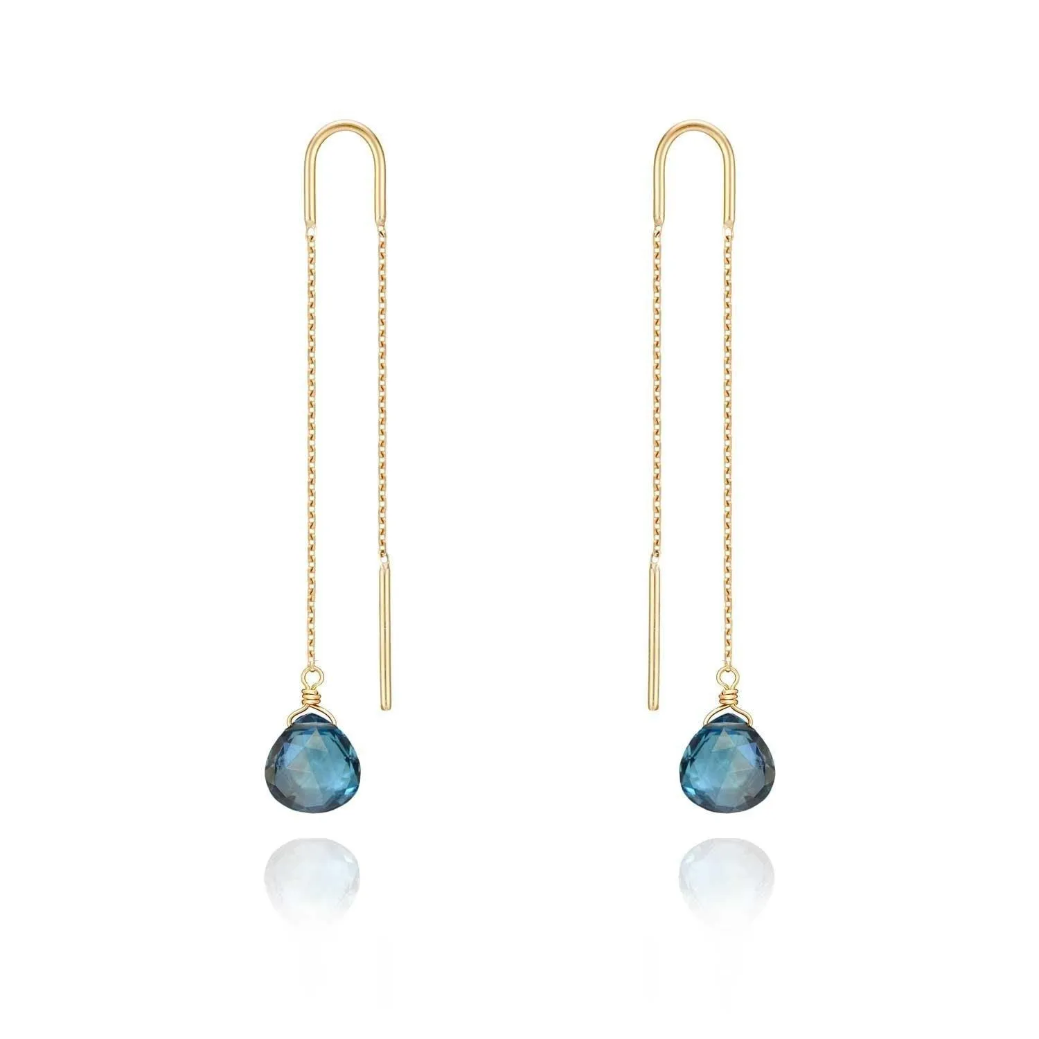 Drop Threader Earrings Blue Topaz - 18k Gold