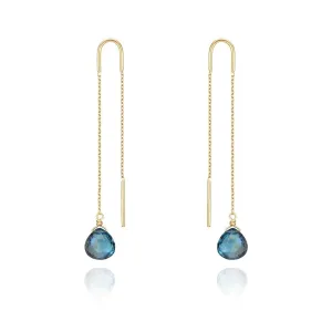 Drop Threader Earrings Blue Topaz - 18k Gold
