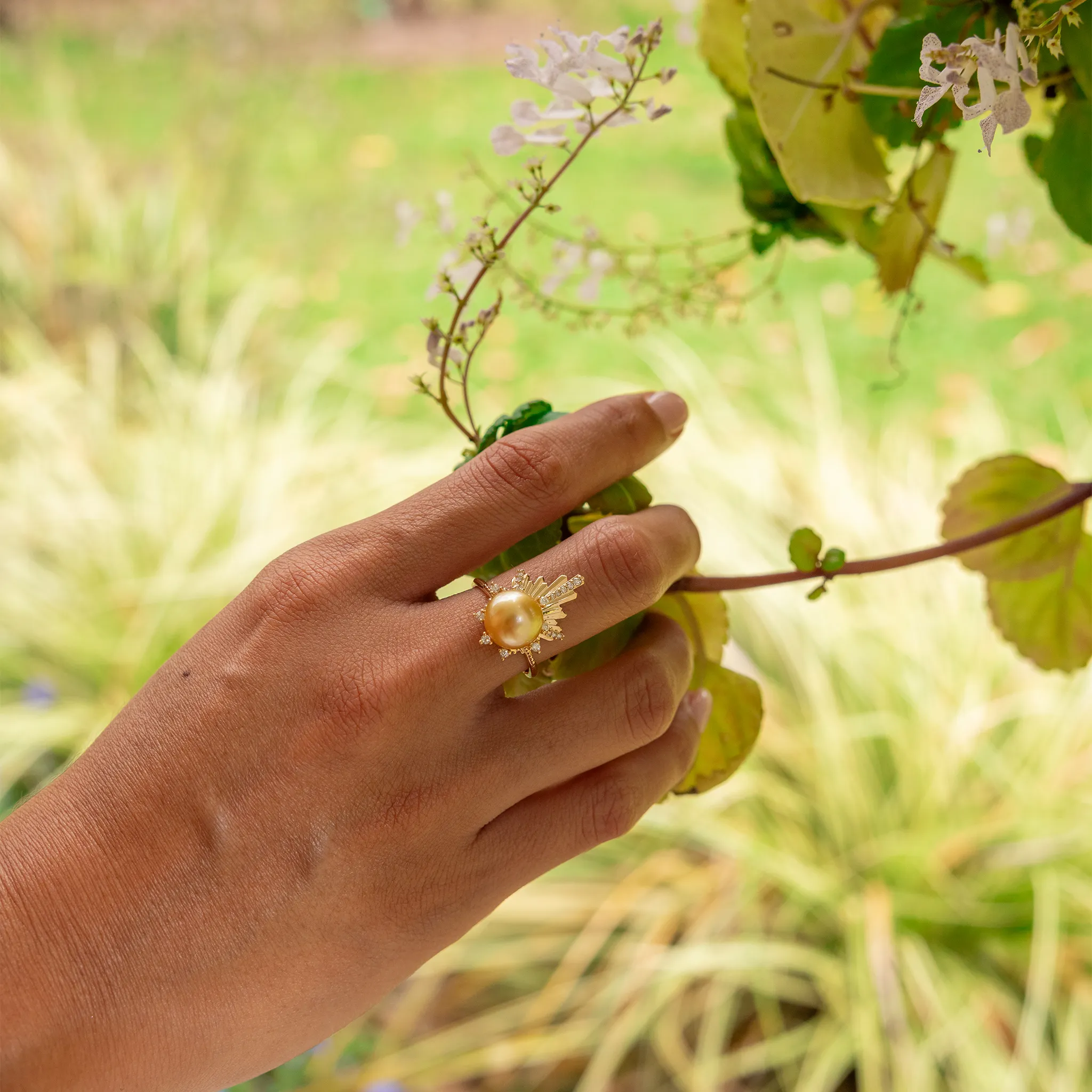 E Ho???la South Sea Gold Pearl Ring in Gold with Diamonds - 21mm