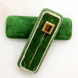 Edwardian Citrine & Engraved Gold Stick Pin