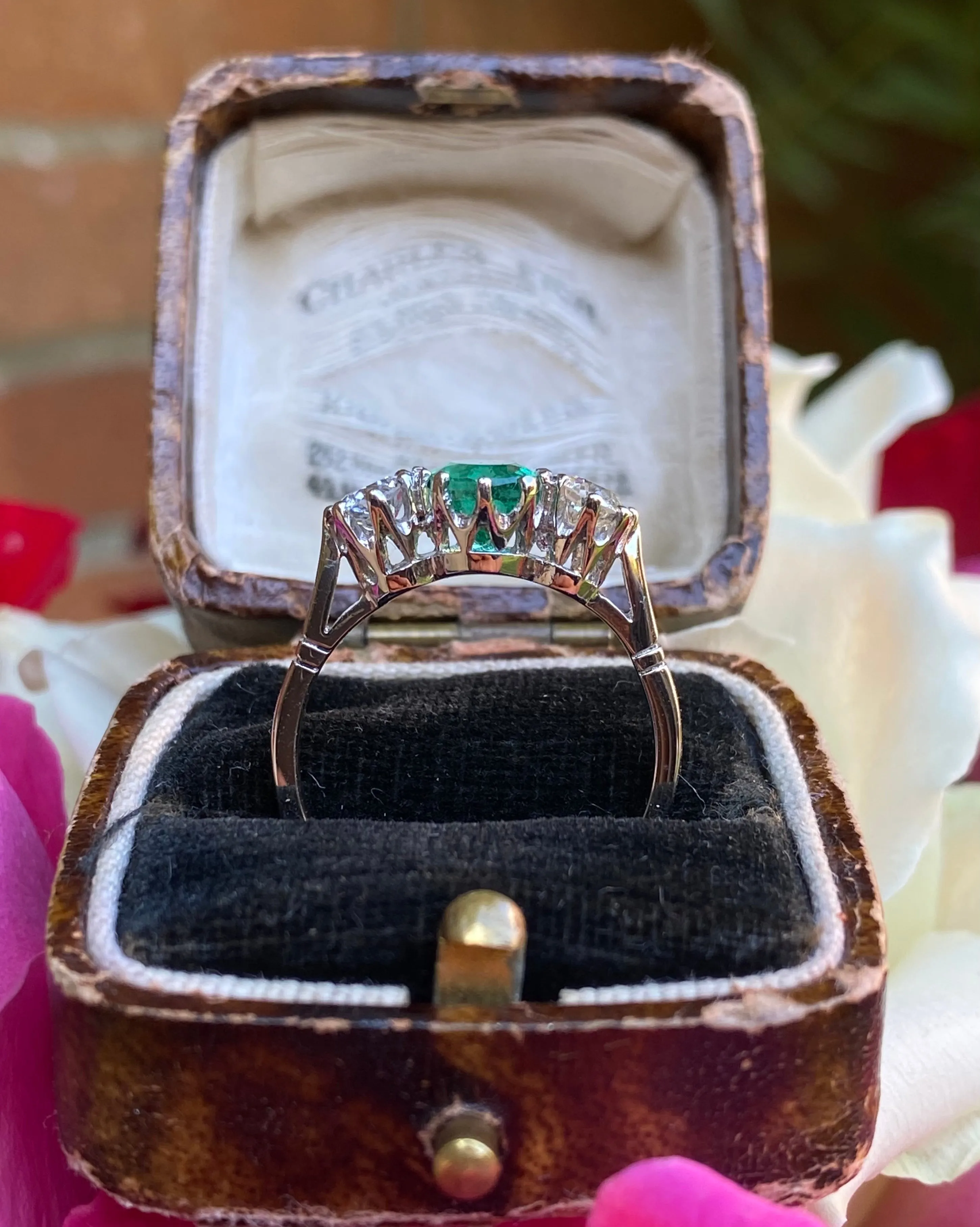 Emerald and Diamond Three Stone Platinum Ring 0.50ct   1.20ct