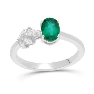 Emerald Oval and Marquise Petal Ring  - WG