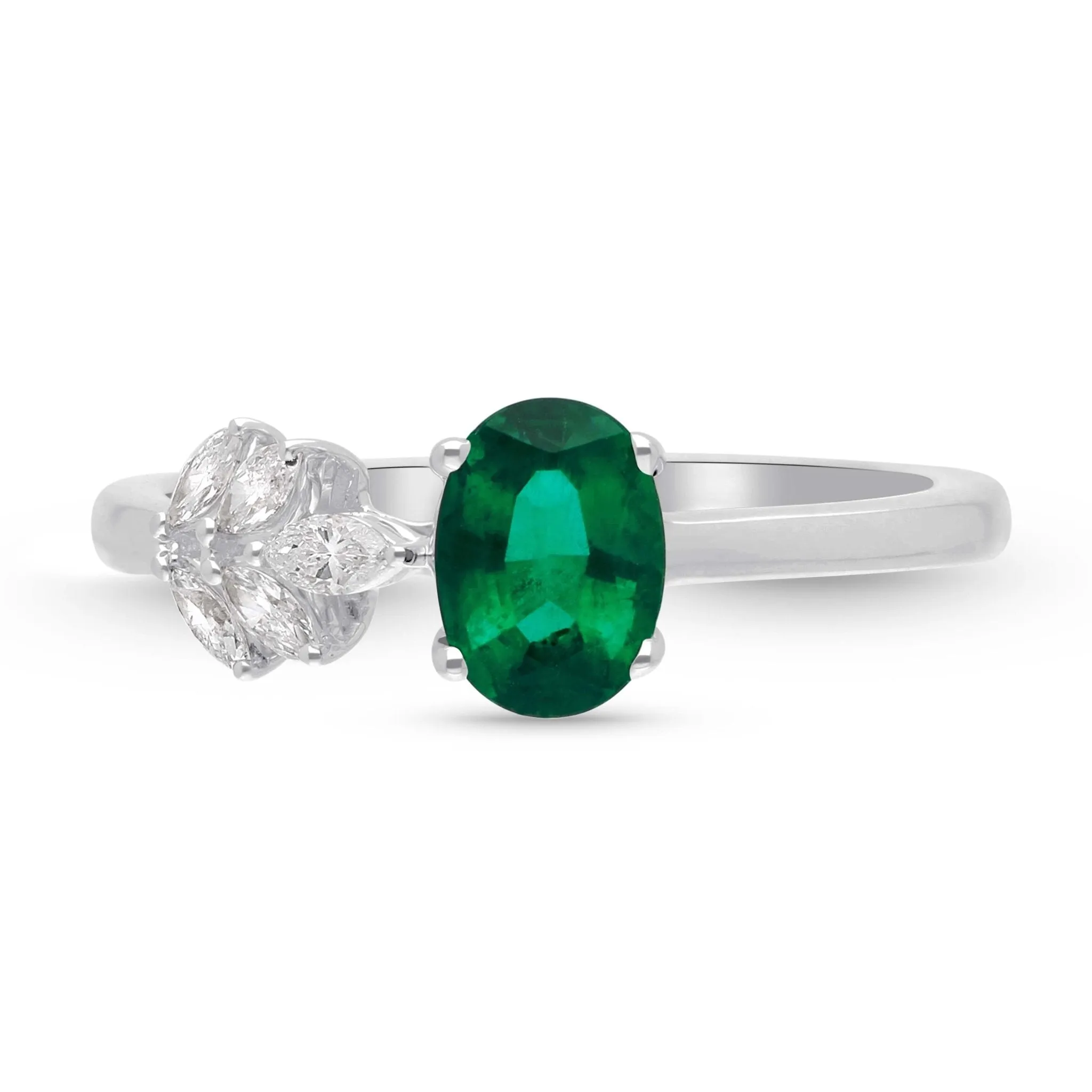 Emerald Oval and Marquise Petal Ring  - WG
