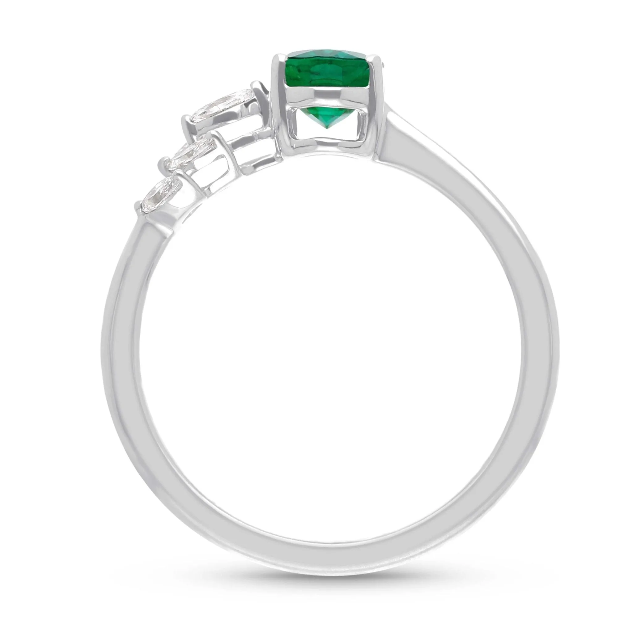 Emerald Oval and Marquise Petal Ring  - WG