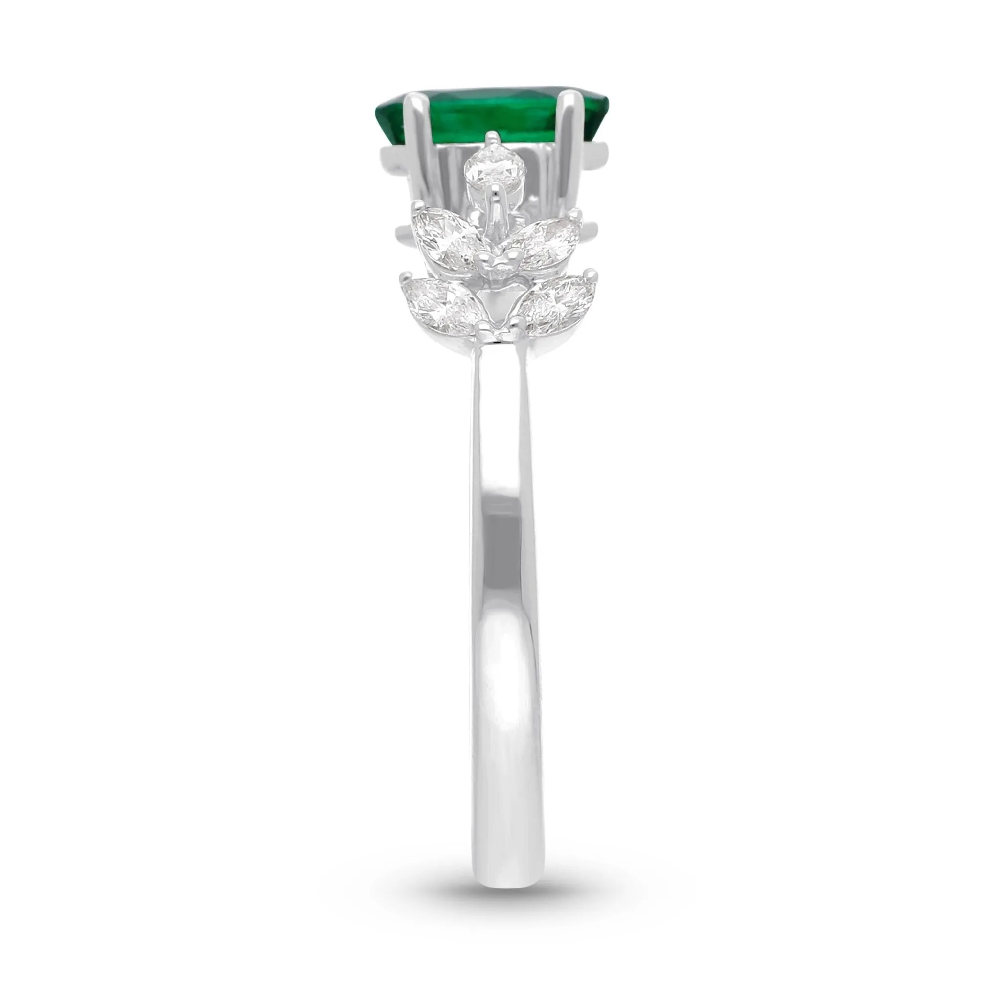 Emerald Oval and Marquise Petal Ring  - WG