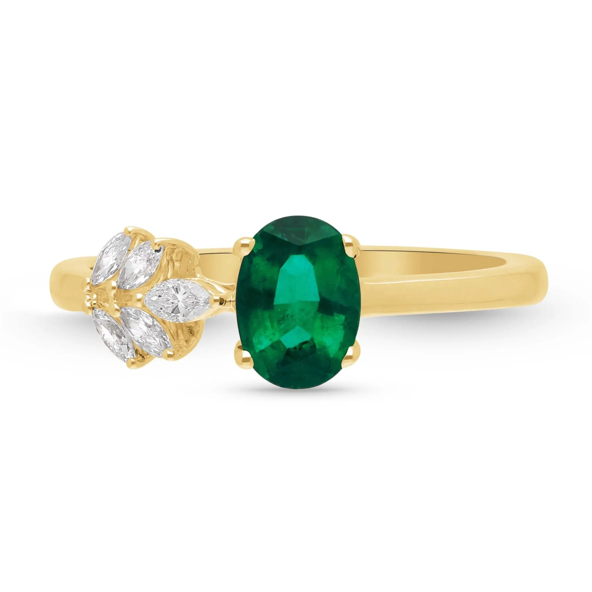 Emerald Oval and Marquise Petal Ring  - YG
