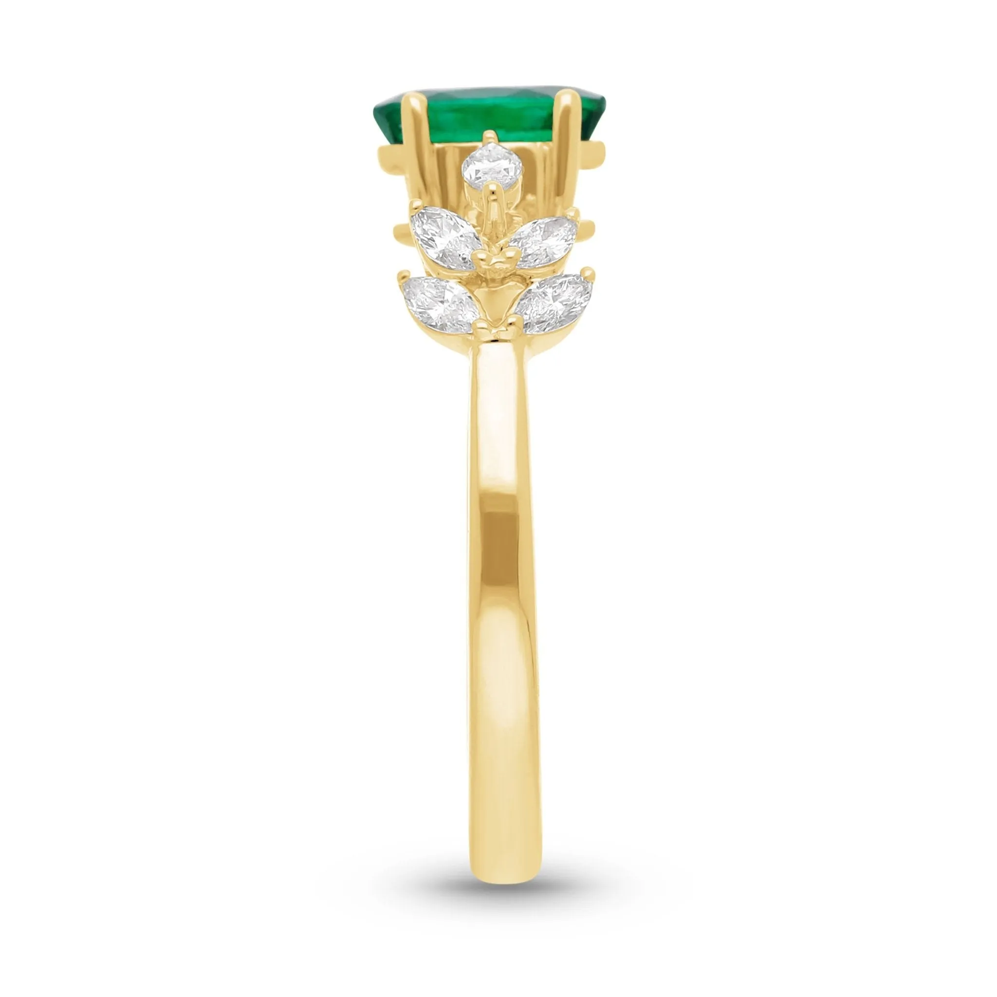 Emerald Oval and Marquise Petal Ring  - YG