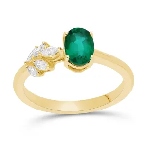Emerald Oval and Marquise Petal Ring  - YG