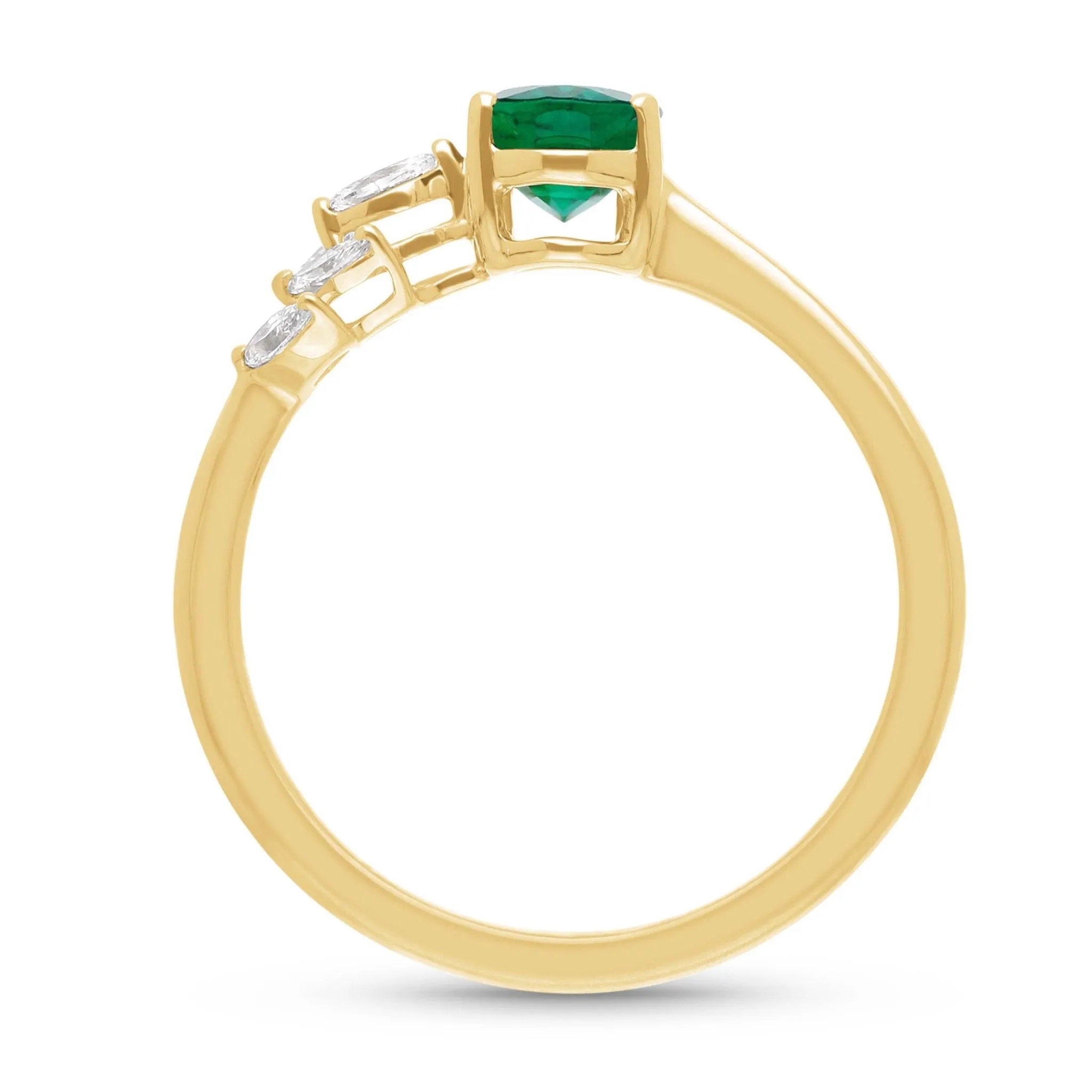 Emerald Oval and Marquise Petal Ring  - YG