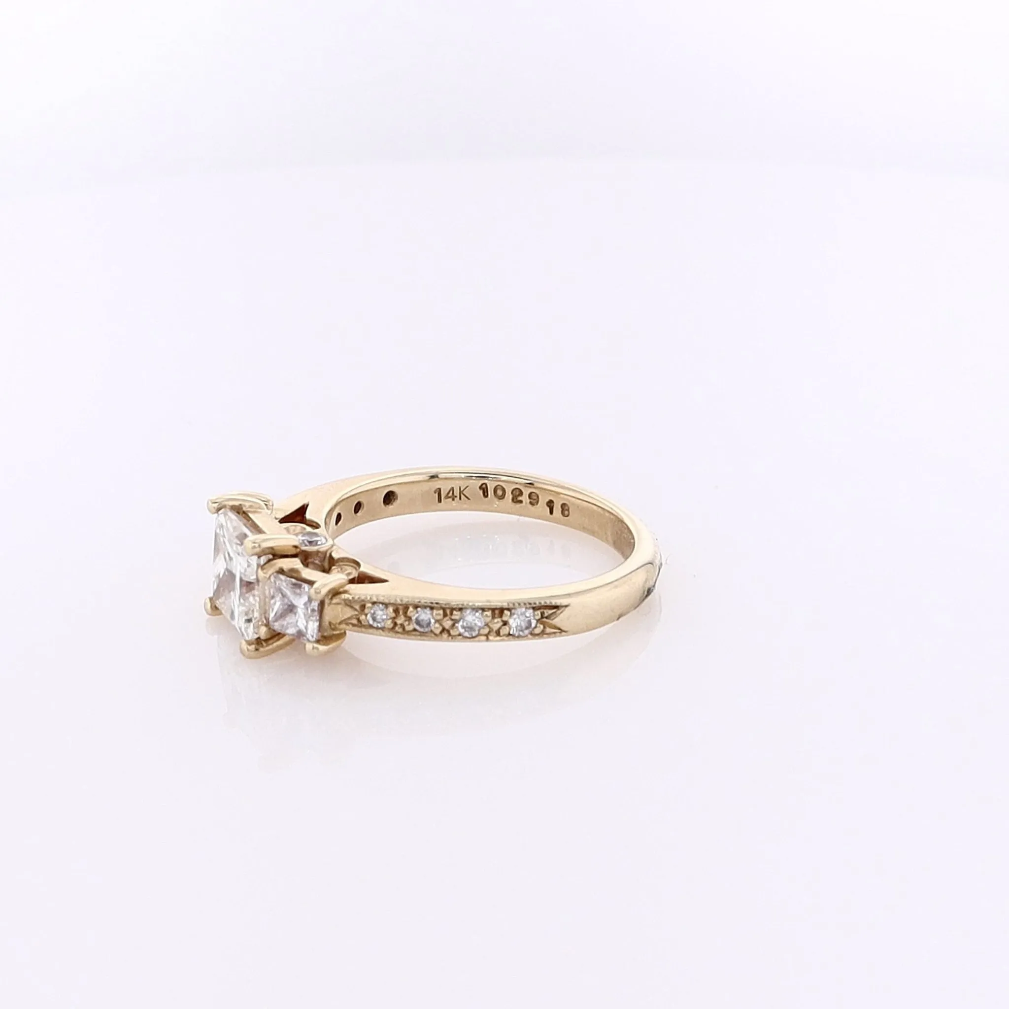 Estate 14 Karat Yellow 3 Across Diamond Engagement Ring with GIA Certification 3425537868