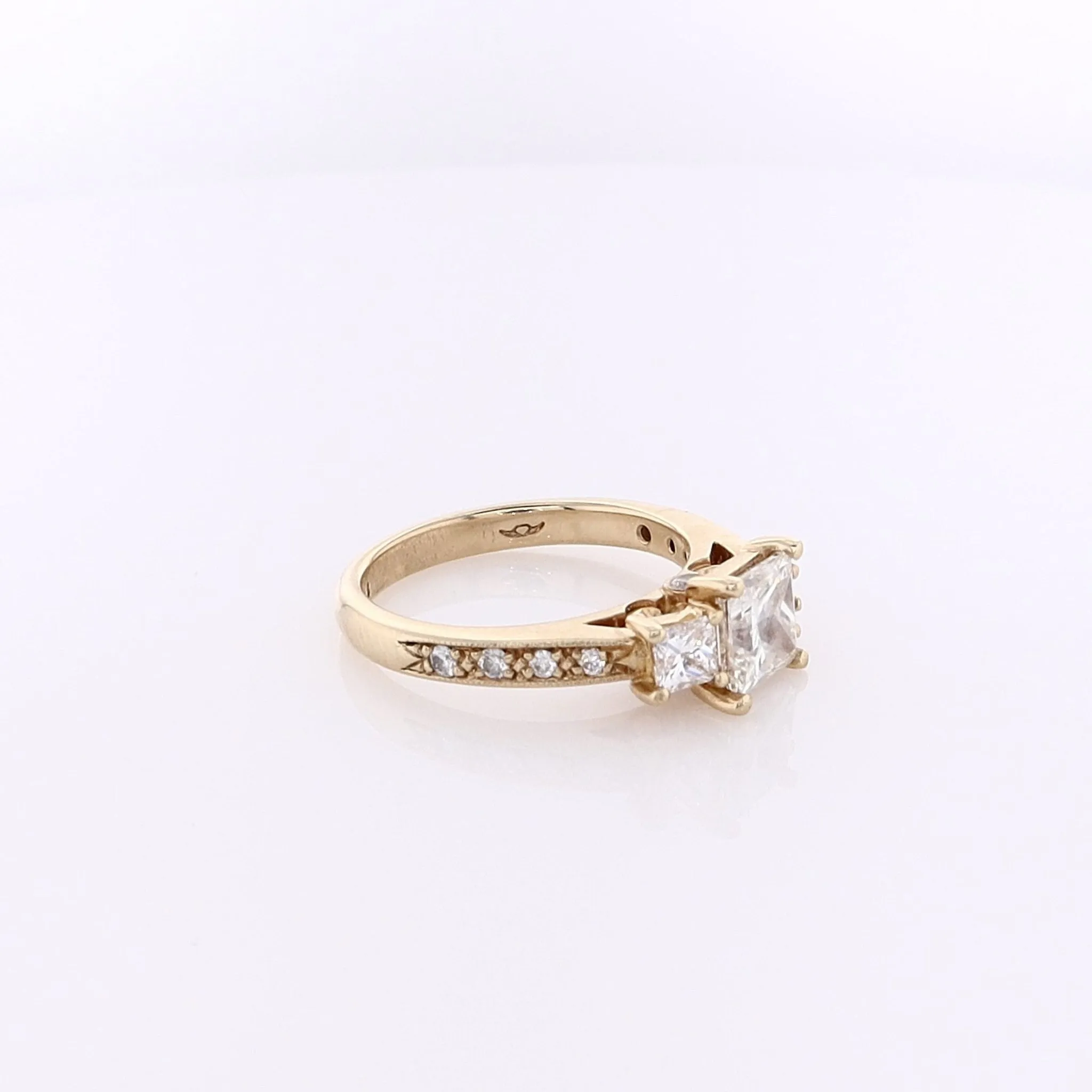 Estate 14 Karat Yellow 3 Across Diamond Engagement Ring with GIA Certification 3425537868