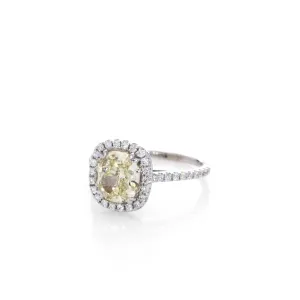 Estate 14k White Gold Cushion Cut Fancy Yellow Diamond Ring