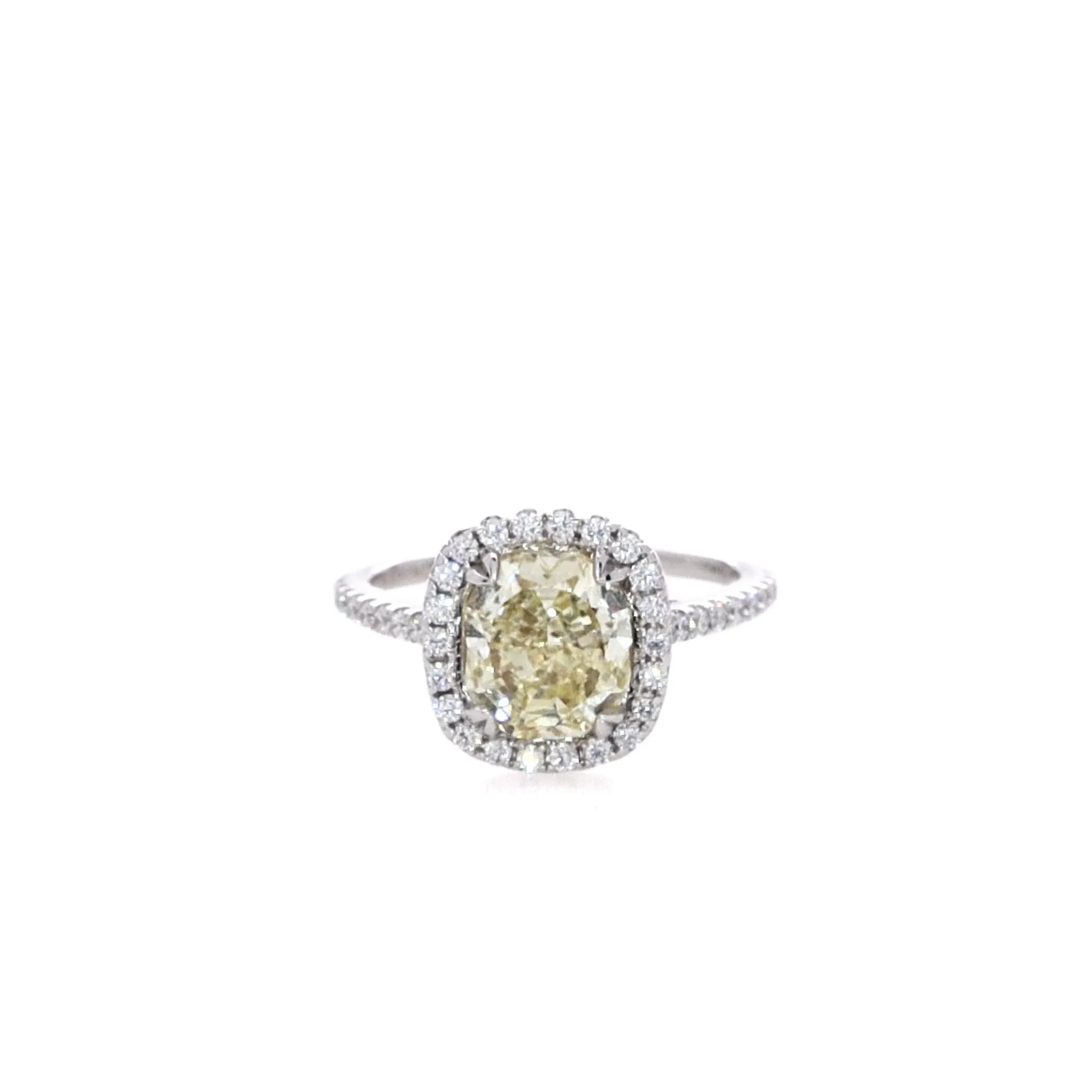 Estate 14k White Gold Cushion Cut Fancy Yellow Diamond Ring