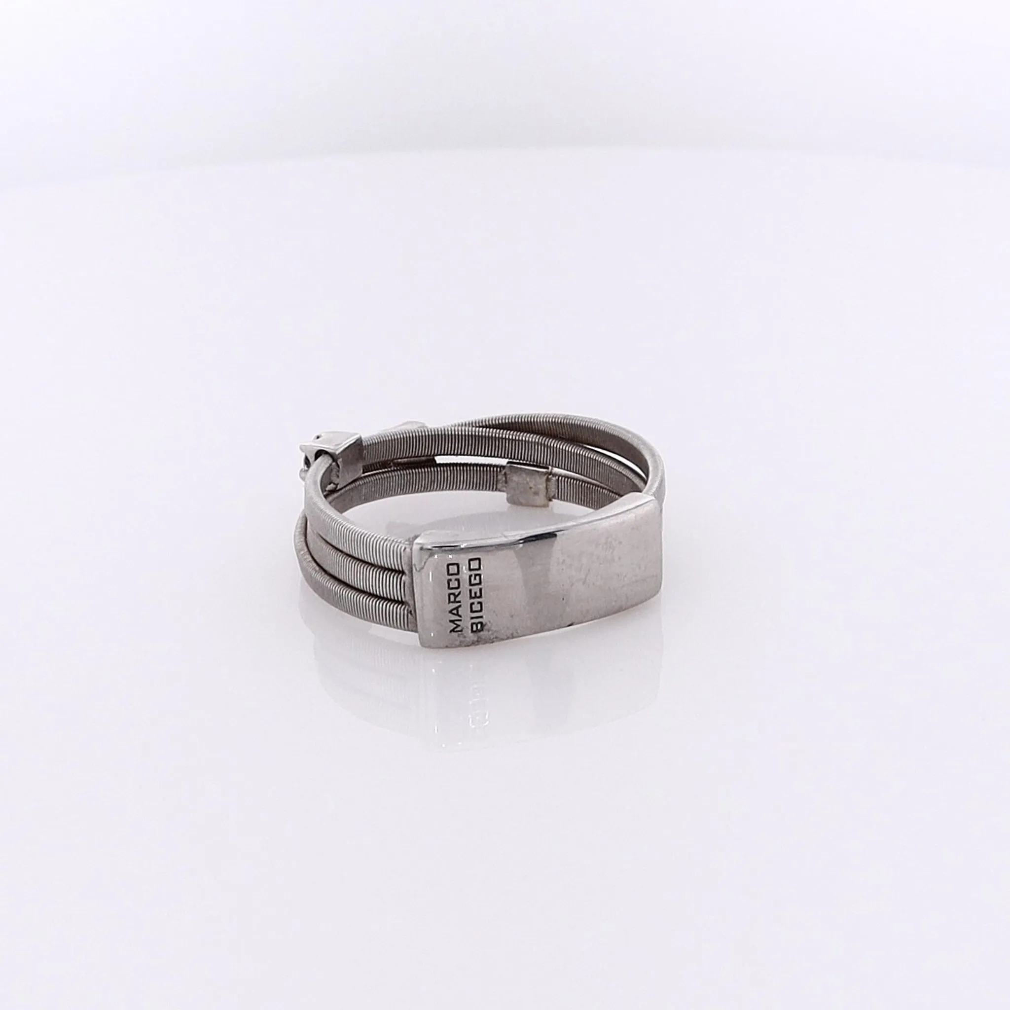 Estate Marco Bicego 18 Karat White Gold Triple Wire Crossover Diamond Ring