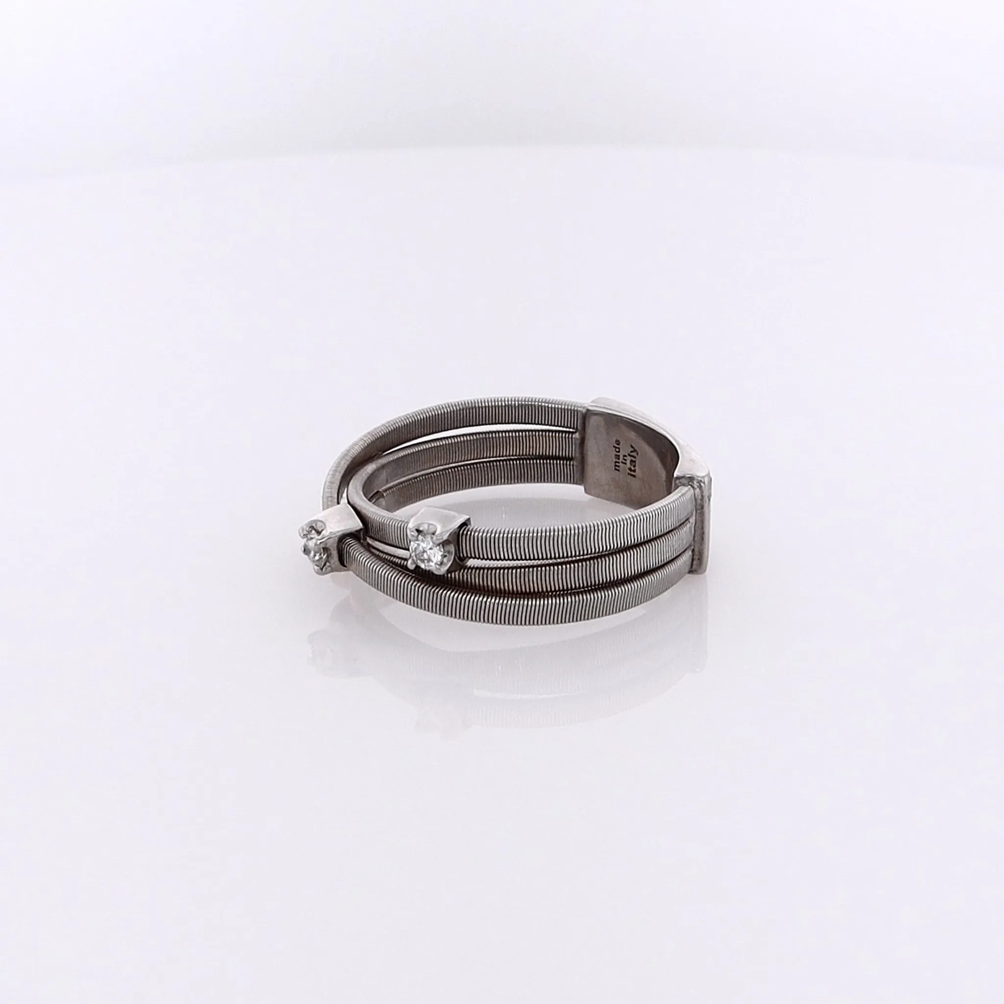 Estate Marco Bicego 18 Karat White Gold Triple Wire Crossover Diamond Ring