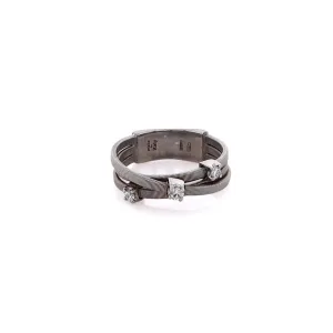 Estate Marco Bicego 18 Karat White Gold Triple Wire Crossover Diamond Ring