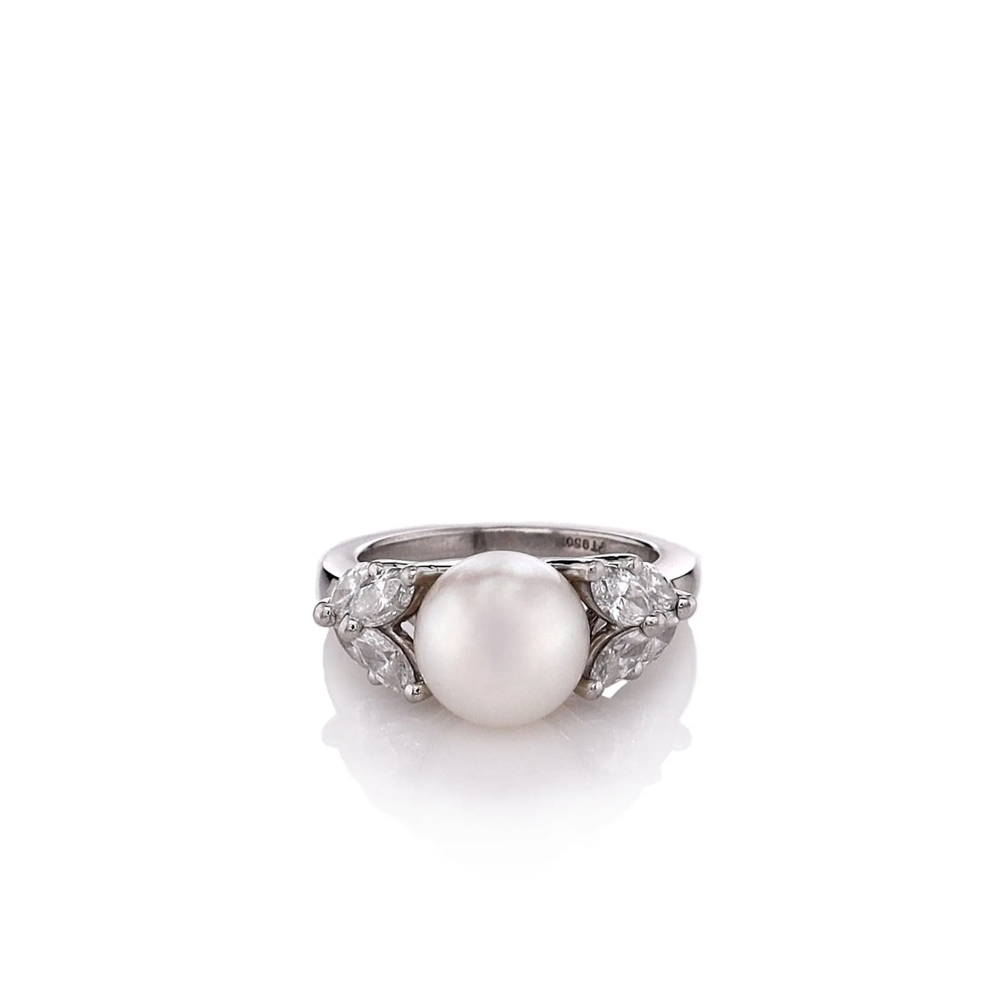 Estate Tiffany & Co Victoria Collection Platinum Pearl and Marquise Diamond Ring