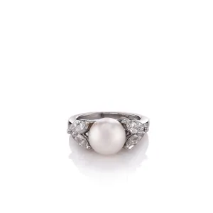 Estate Tiffany & Co Victoria Collection Platinum Pearl and Marquise Diamond Ring