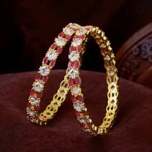 Estele Gold Plated Exclusive American Diamond 2:6 Size Bangles with Ruby Stones|Classic Design with Modern Elegance for Women