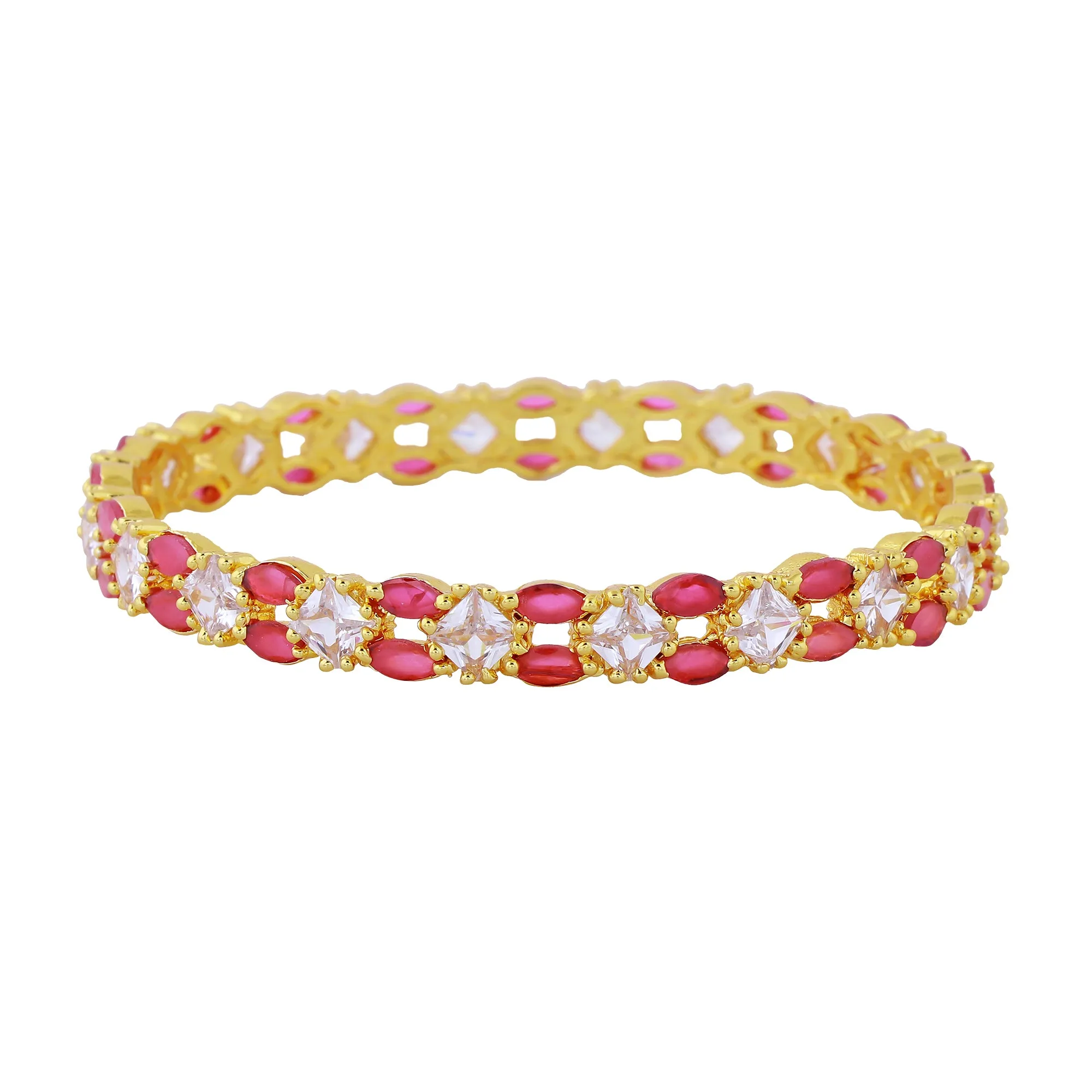 Estele Gold Plated Exclusive American Diamond 2:6 Size Bangles with Ruby Stones|Classic Design with Modern Elegance for Women