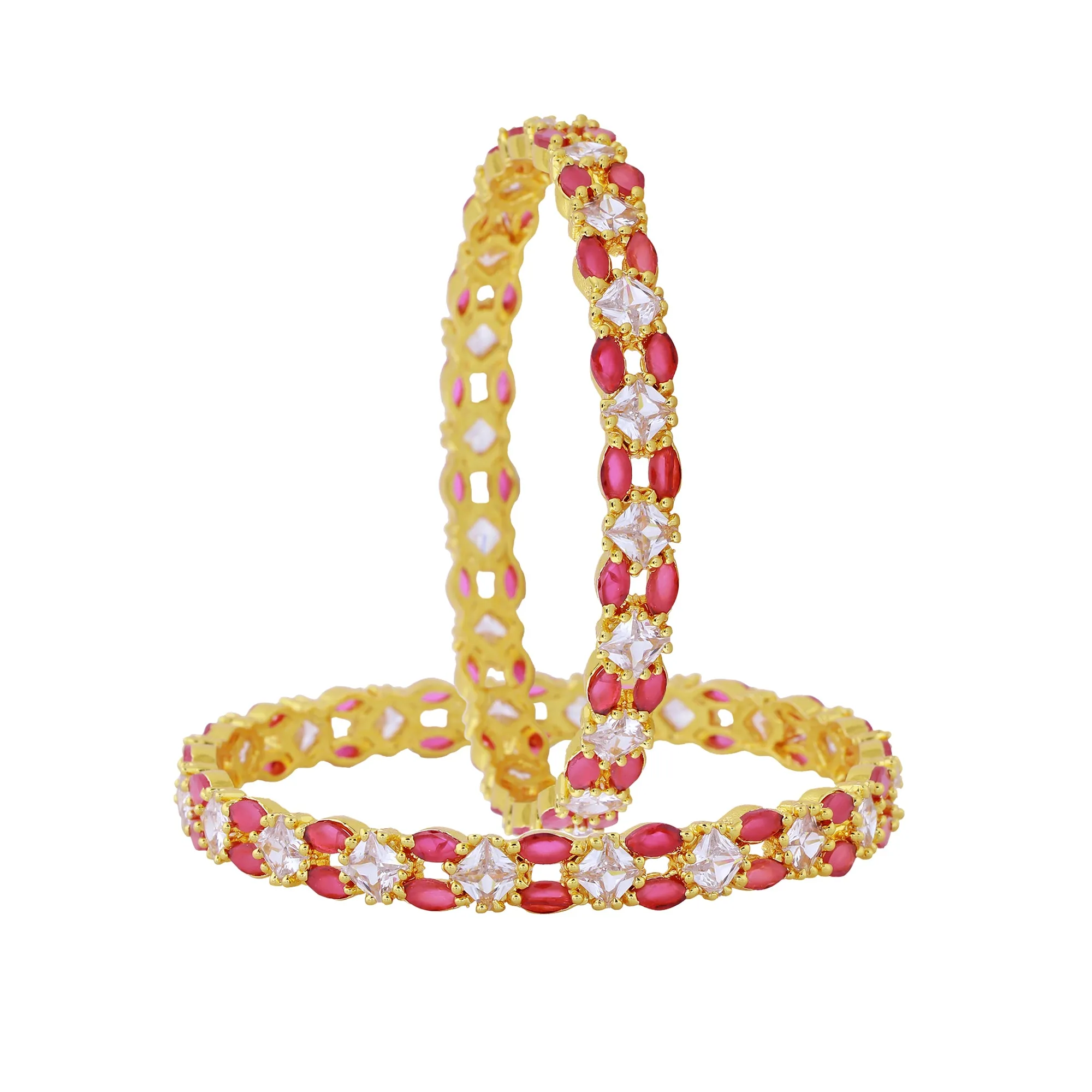 Estele Gold Plated Exclusive American Diamond 2:6 Size Bangles with Ruby Stones|Classic Design with Modern Elegance for Women