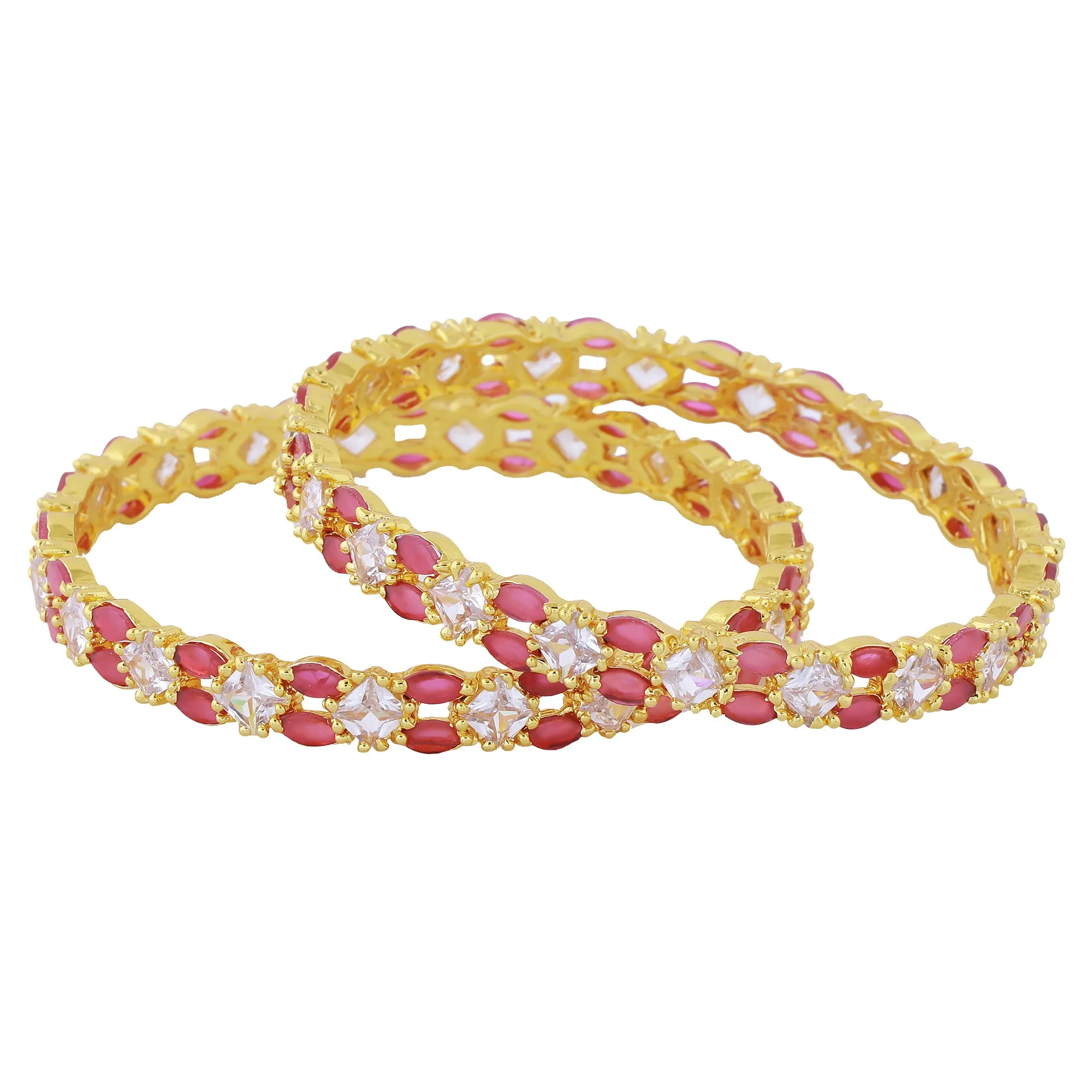 Estele Gold Plated Exclusive American Diamond 2:6 Size Bangles with Ruby Stones|Classic Design with Modern Elegance for Women