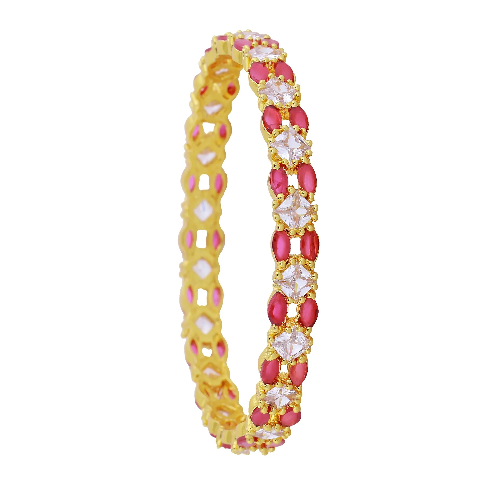 Estele Gold Plated Exclusive American Diamond 2:6 Size Bangles with Ruby Stones|Classic Design with Modern Elegance for Women