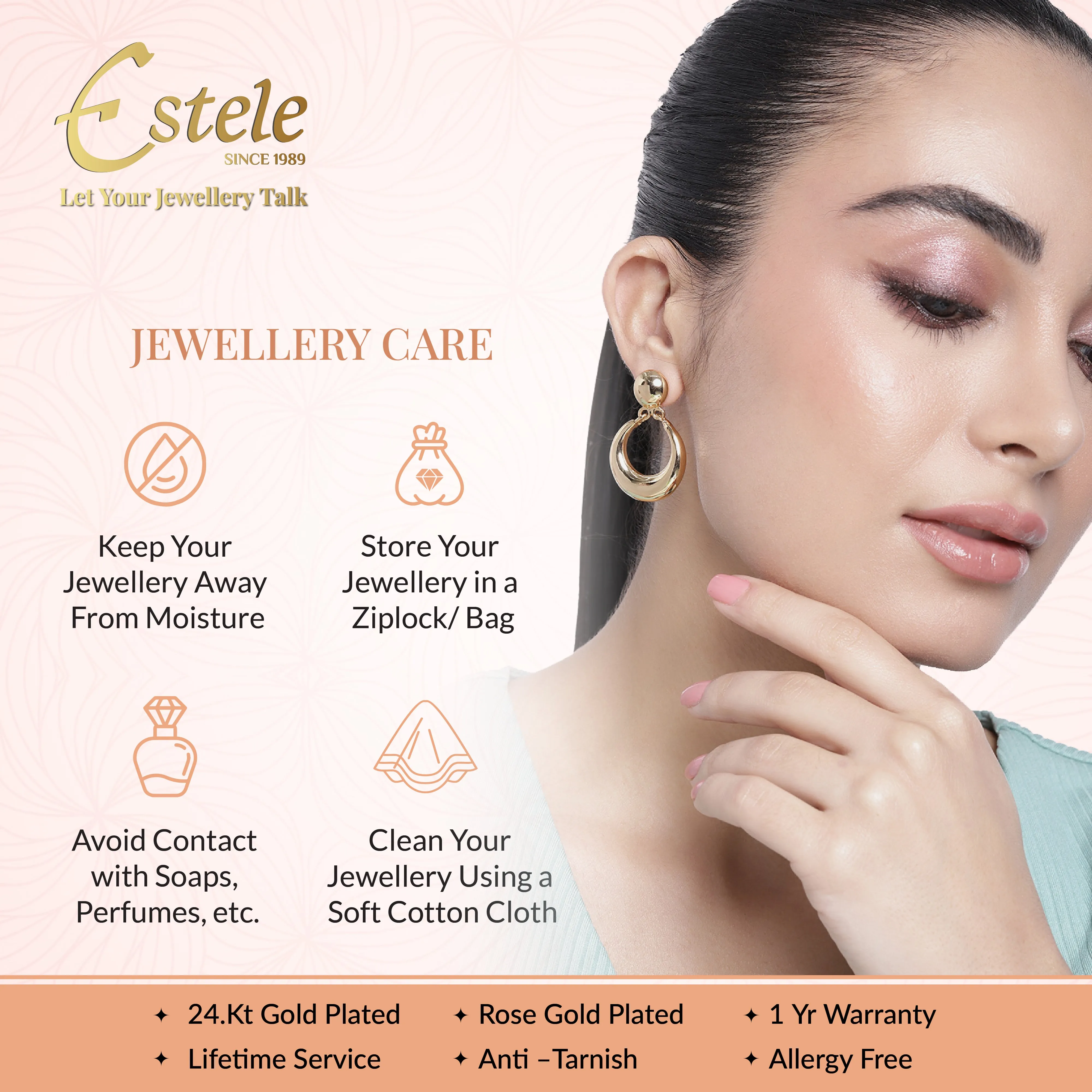 Estele Gold Plated Gorgeous Square Pattern Lightweight Cuff Kada Bracelet with White American Diamonds for Girls & Women