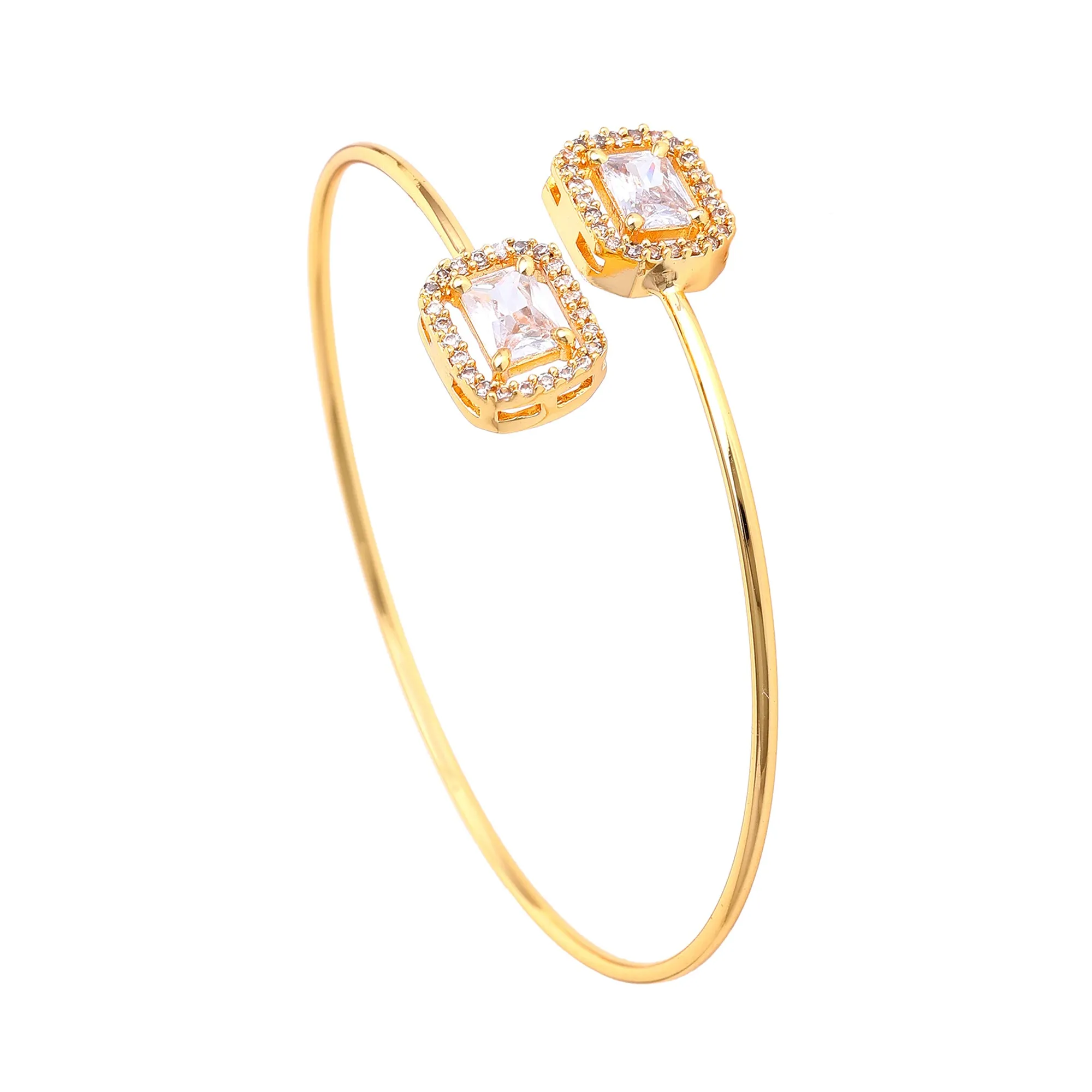Estele Gold Plated Gorgeous Square Pattern Lightweight Cuff Kada Bracelet with White American Diamonds for Girls & Women