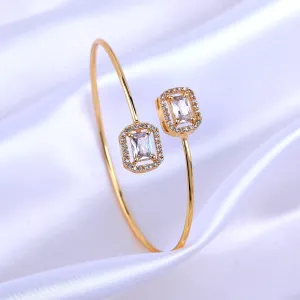 Estele Gold Plated Gorgeous Square Pattern Lightweight Cuff Kada Bracelet with White American Diamonds for Girls & Women
