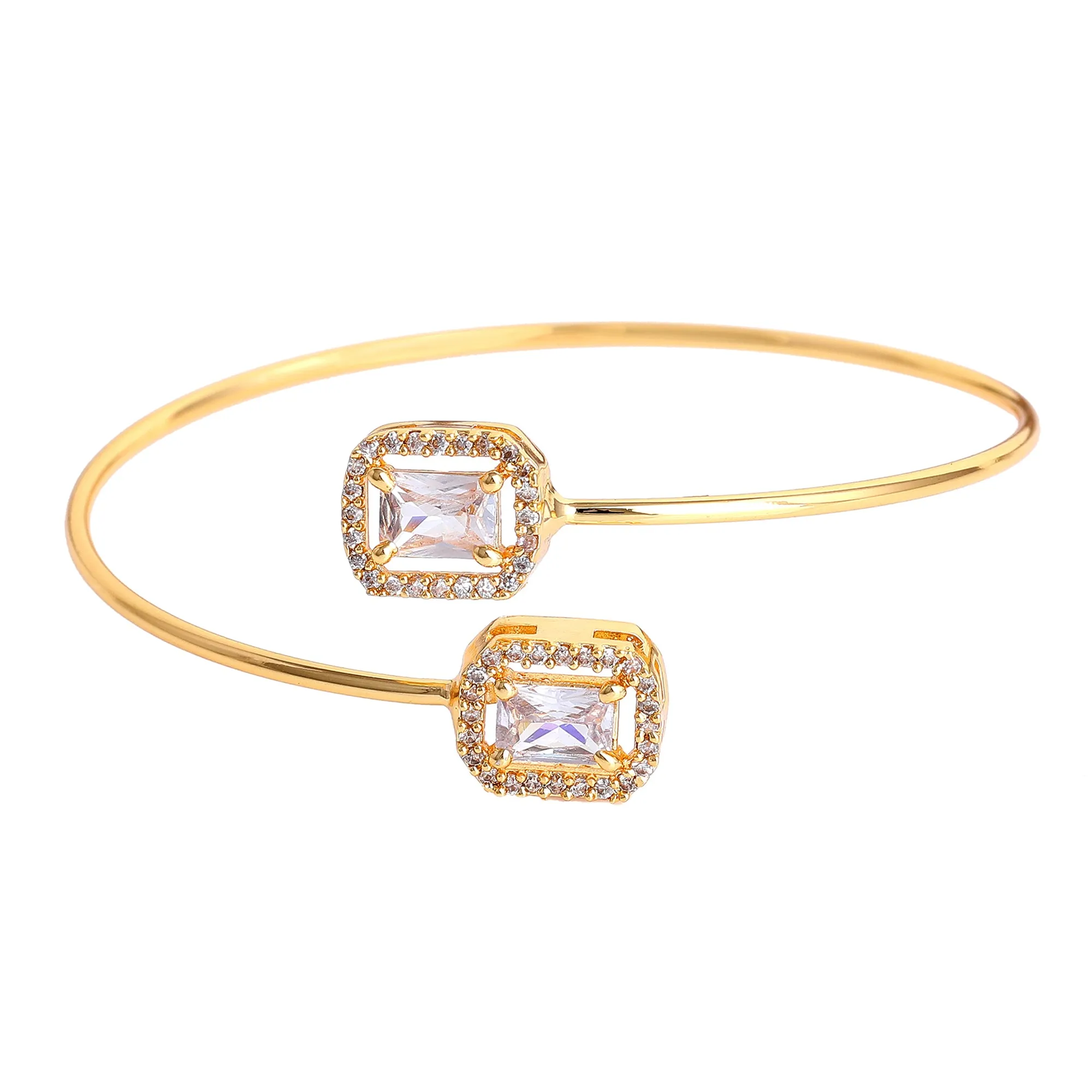 Estele Gold Plated Gorgeous Square Pattern Lightweight Cuff Kada Bracelet with White American Diamonds for Girls & Women