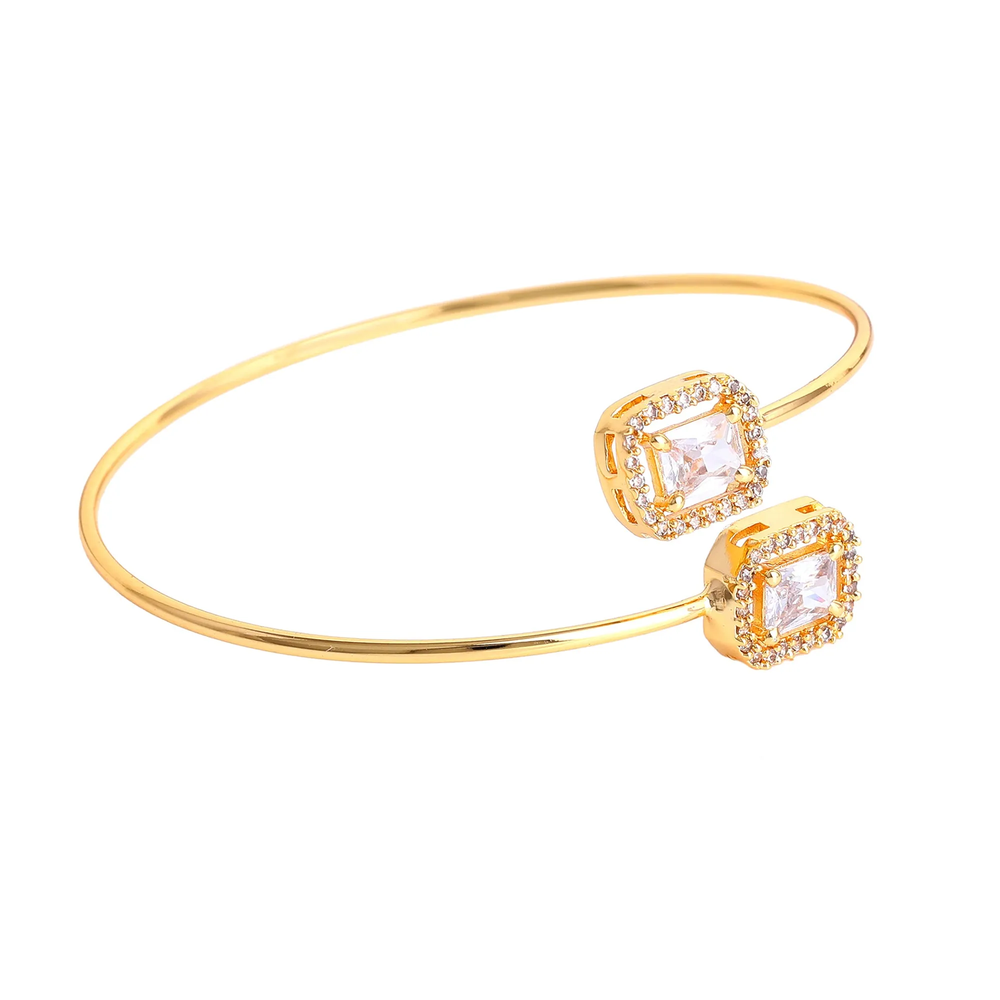 Estele Gold Plated Gorgeous Square Pattern Lightweight Cuff Kada Bracelet with White American Diamonds for Girls & Women