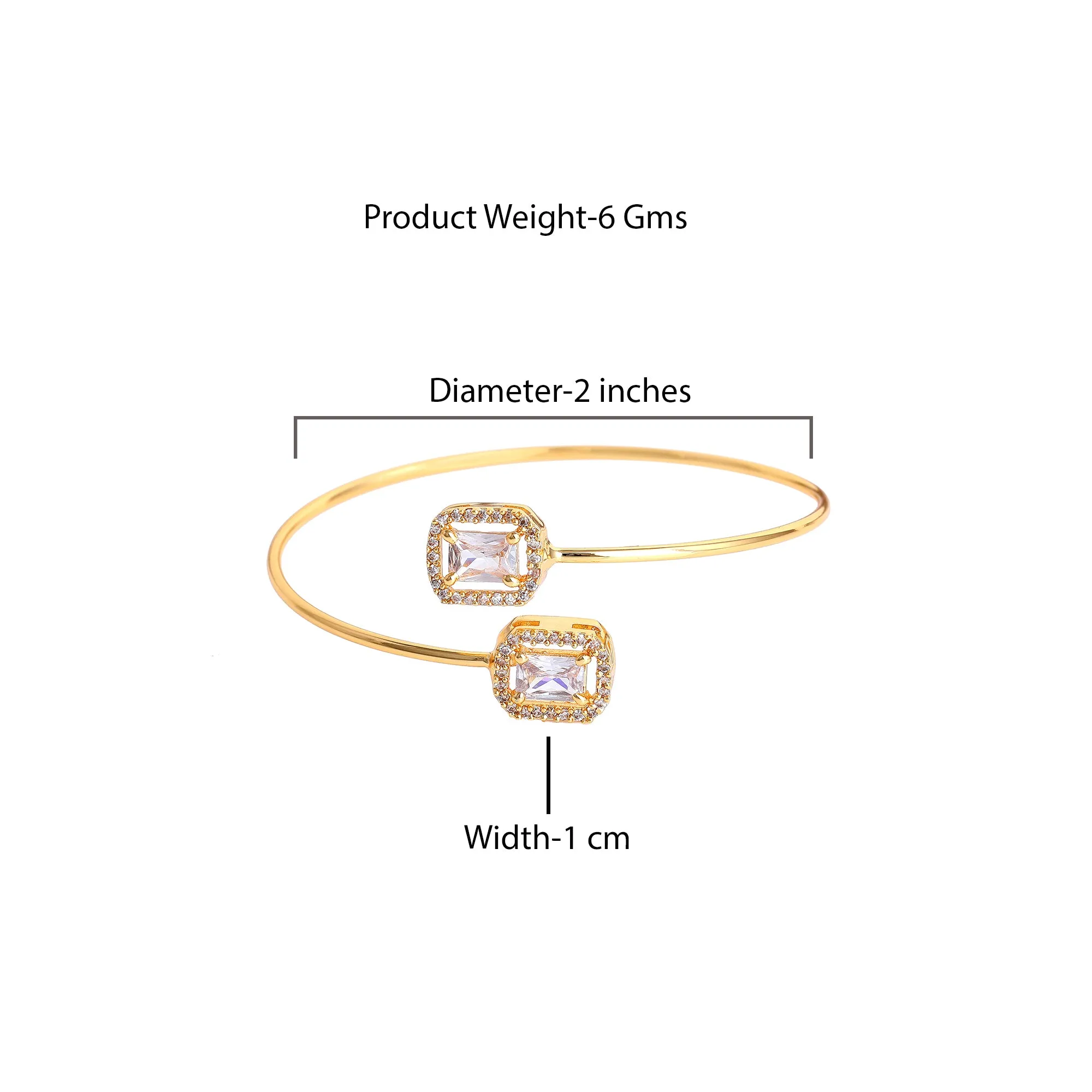 Estele Gold Plated Gorgeous Square Pattern Lightweight Cuff Kada Bracelet with White American Diamonds for Girls & Women