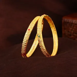Estele Gold Plated Traditional 2:6 Size Bangles with Multi-Color Crystals for Women| A Timeless Addition to Your Jewelry Collection