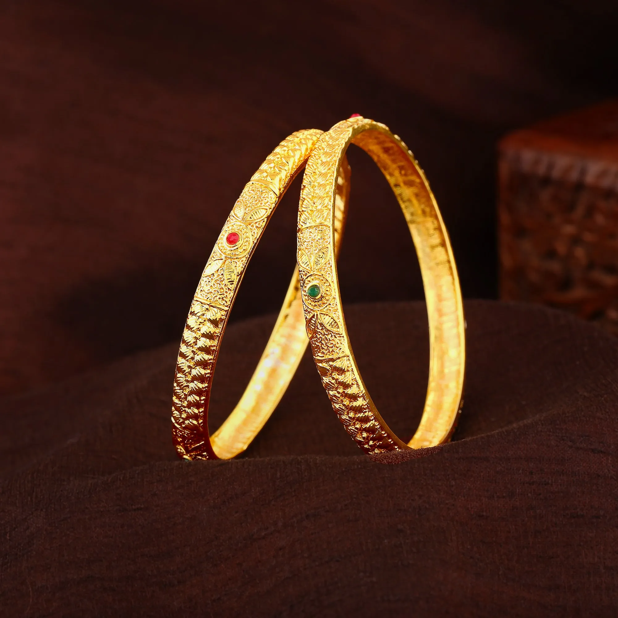 Estele Gold Plated Traditional 2:6 Size Bangles with Multi-Color Crystals for Women| A Timeless Addition to Your Jewelry Collection